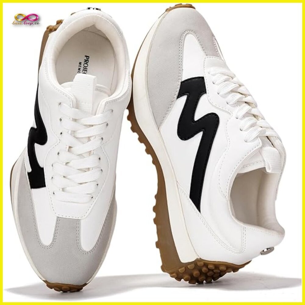 Platform Sneakers with Memory Foam Non-Slip Rubber Sole Lace-Up Canvas